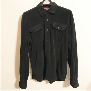 Vtg Wrangler Black Fleece Button Up Pockets Shirt